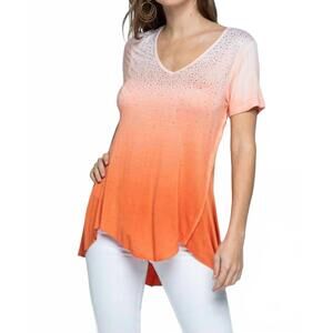 NEW VOCAL APPAREL rhinestone ombre' top in orange